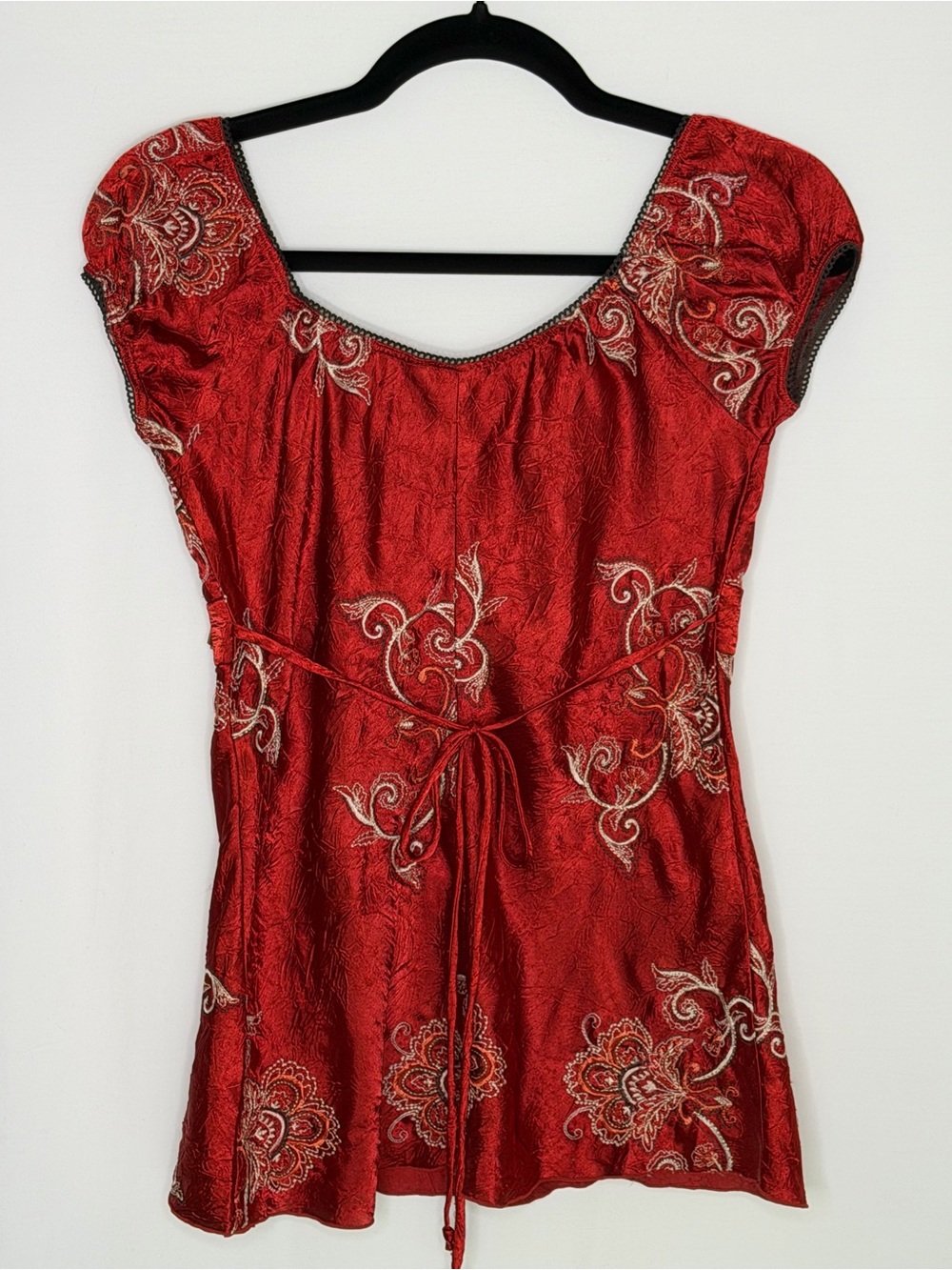 Heart Soul Y2K Boho Red Embroidered Studded Empire Waist Top | Small - Picture 4 of 5